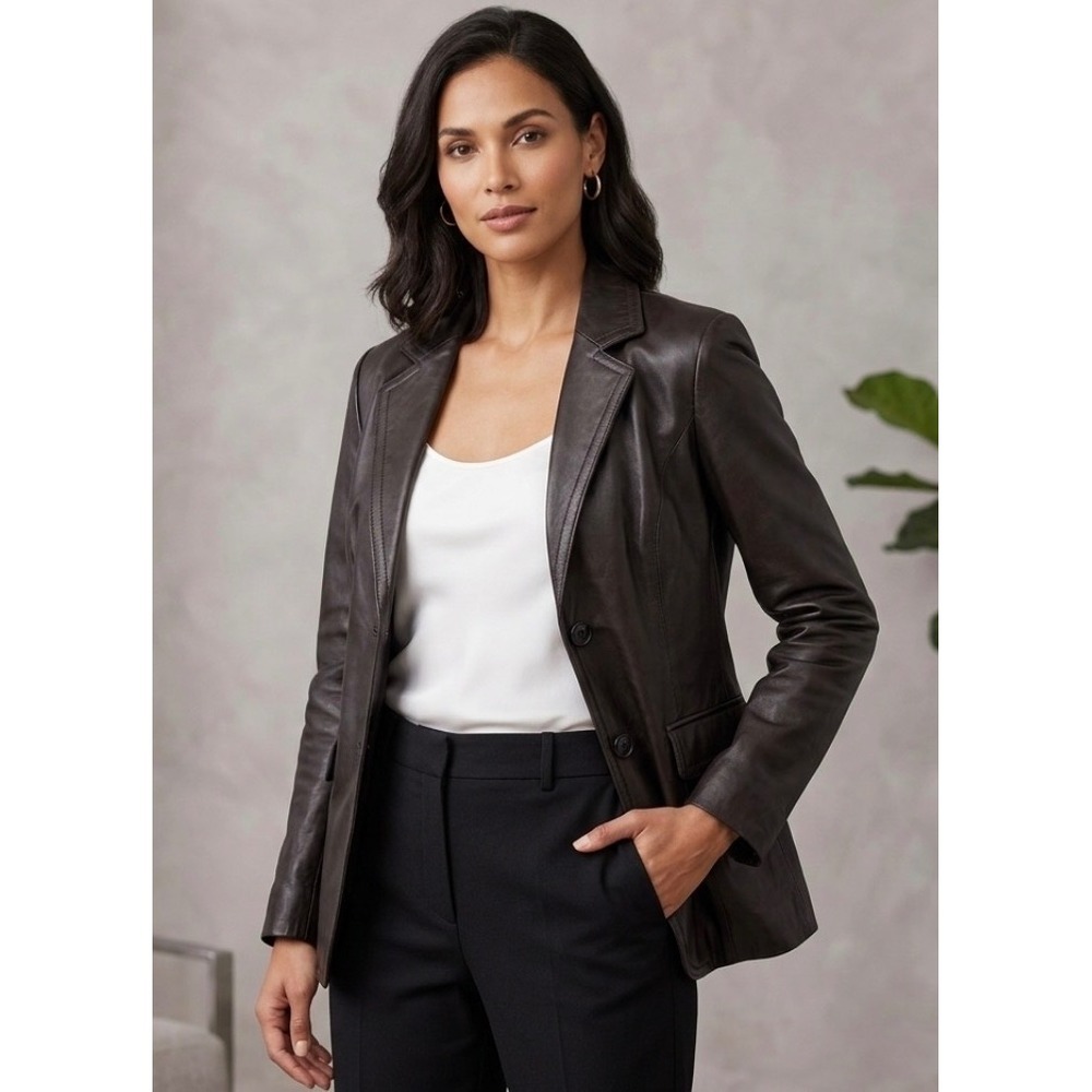 Vintage JLC New York Women's M Dark Brown Soft Leather Blazer Jacket 90s Y2K